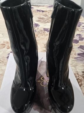 Jessica Simpson Black Patent Mid-Calf Heeled Boots